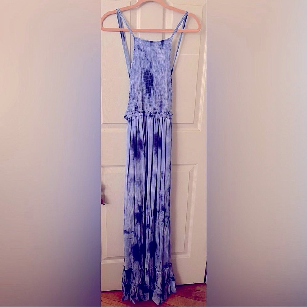 Boho Tie Dye Maxi Dress Blue White Women’s Medium NEW